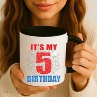 Spider Web Five 5 Years Old Its My 5th Birthday Boy Party Coffee Mug thumb 3