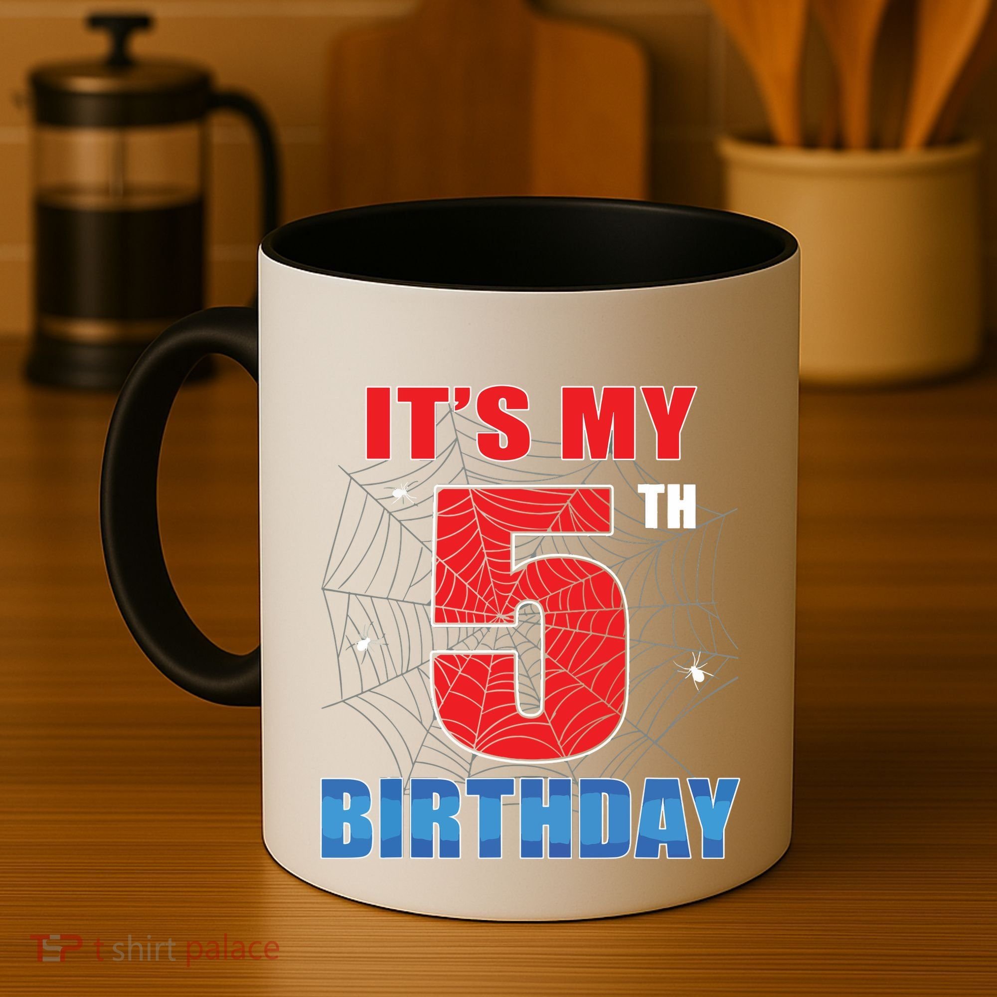 Spider Web Five 5 Years Old Its My 5th Birthday Boy Party Coffee Mug