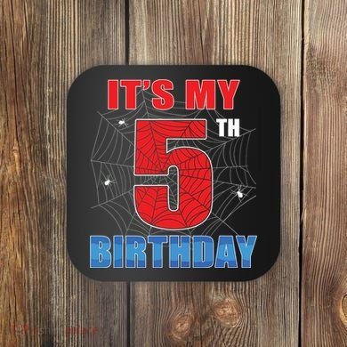 Spider Web Five 5 Years Old Its My 5th Birthday Boy Party Coaster