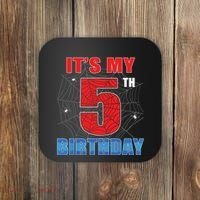 Spider Web Five 5 Years Old Its My 5th Birthday Boy Party Coaster thumb 0