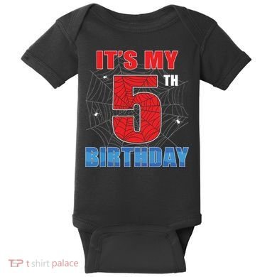 Spider Web Five 5 Years Old Its My 5th Birthday Boy Party Baby Bodysuit