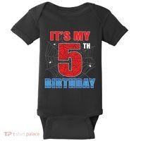 Spider Web Five 5 Years Old Its My 5th Birthday Boy Party Baby Bodysuit thumb 0