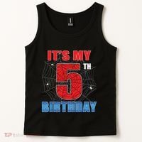 Spider Web Five 5 Years Old Its My 5th Birthday Boy Party Tank Top thumb 2