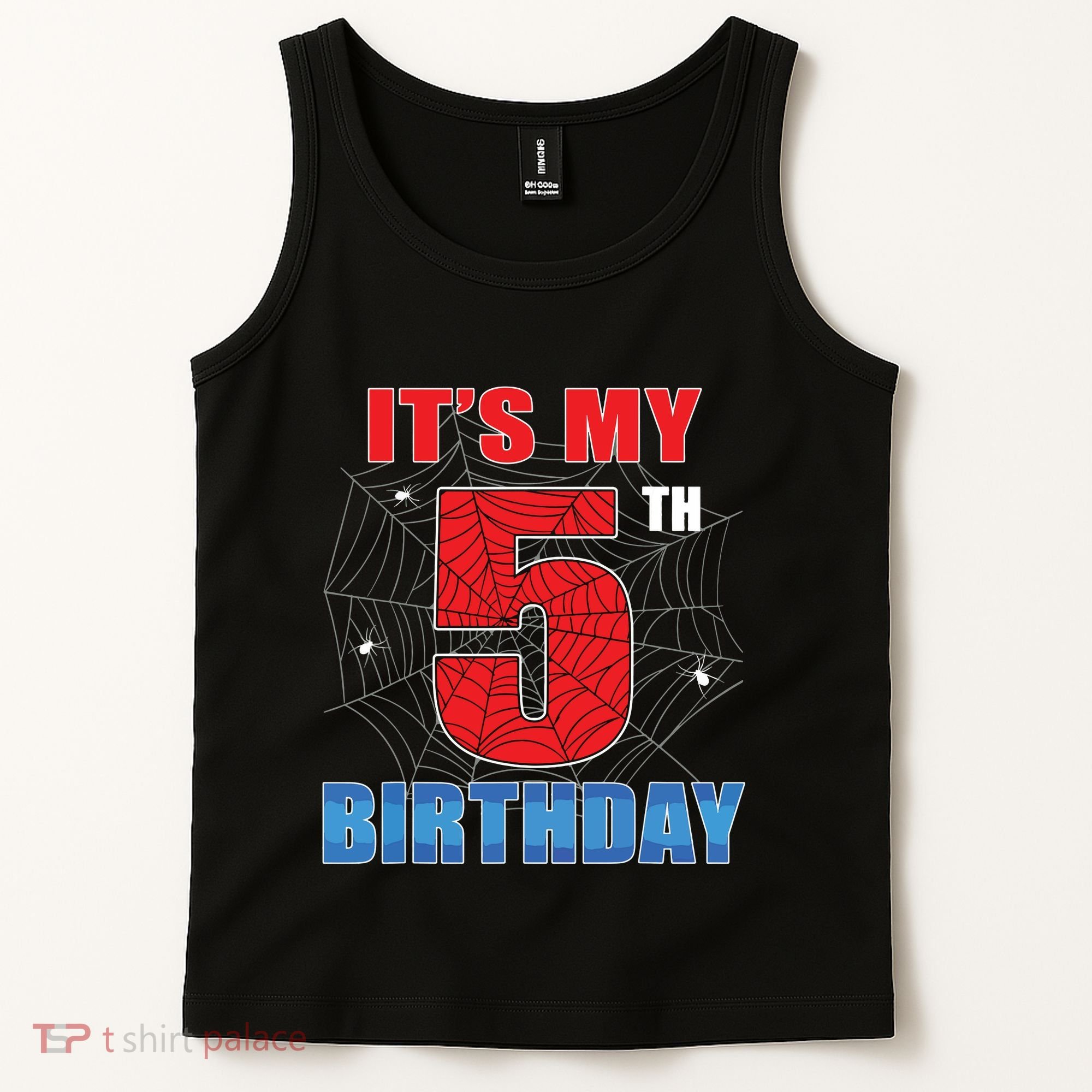 Spider Web Five 5 Years Old Its My 5th Birthday Boy Party Tank Top