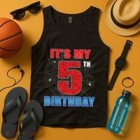 Spider Web Five 5 Years Old Its My 5th Birthday Boy Party Tank Top thumb 4