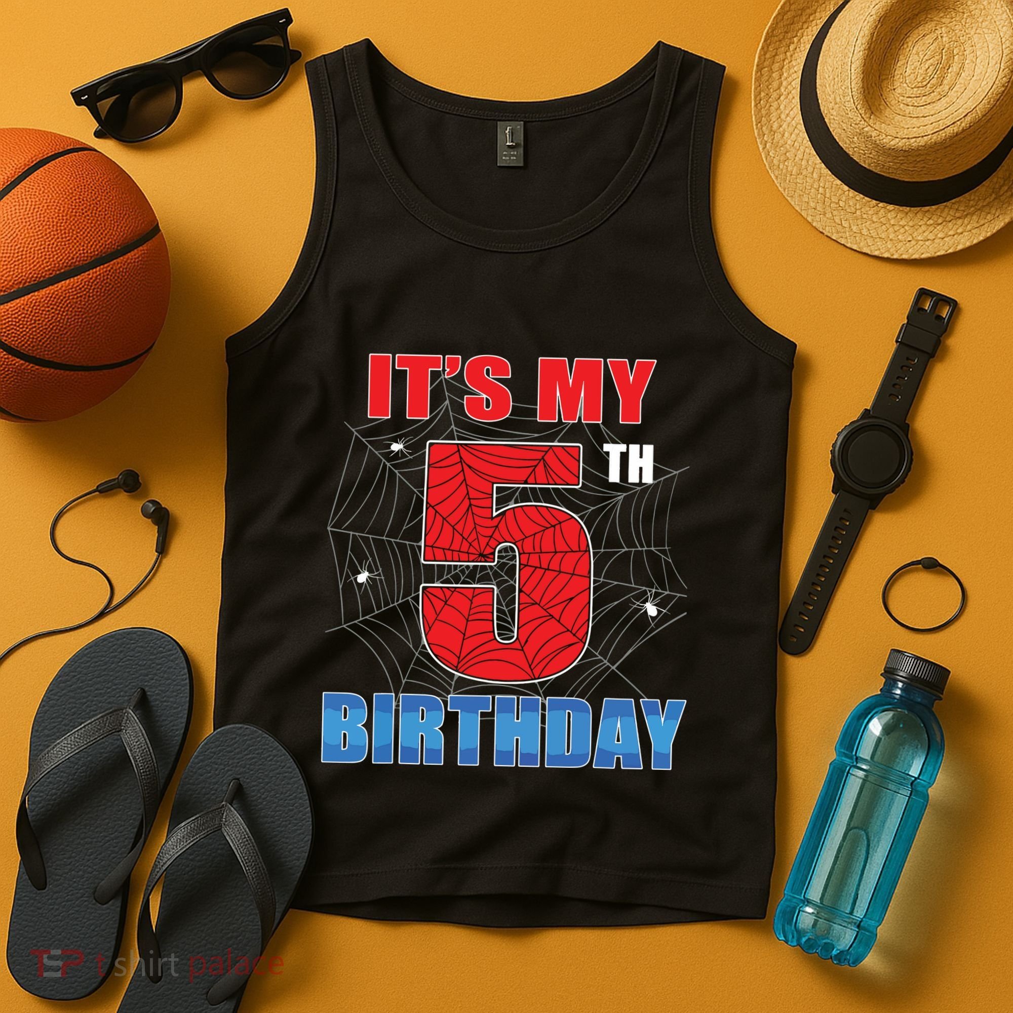 Spider Web Five 5 Years Old Its My 5th Birthday Boy Party Tank Top
