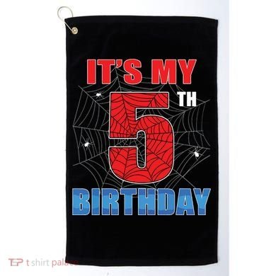 Spider Web Five 5 Years Old Its My 5th Birthday Boy Party Golf Towel