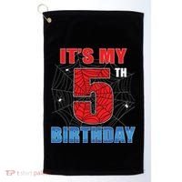 Spider Web Five 5 Years Old Its My 5th Birthday Boy Party Golf Towel thumb 0