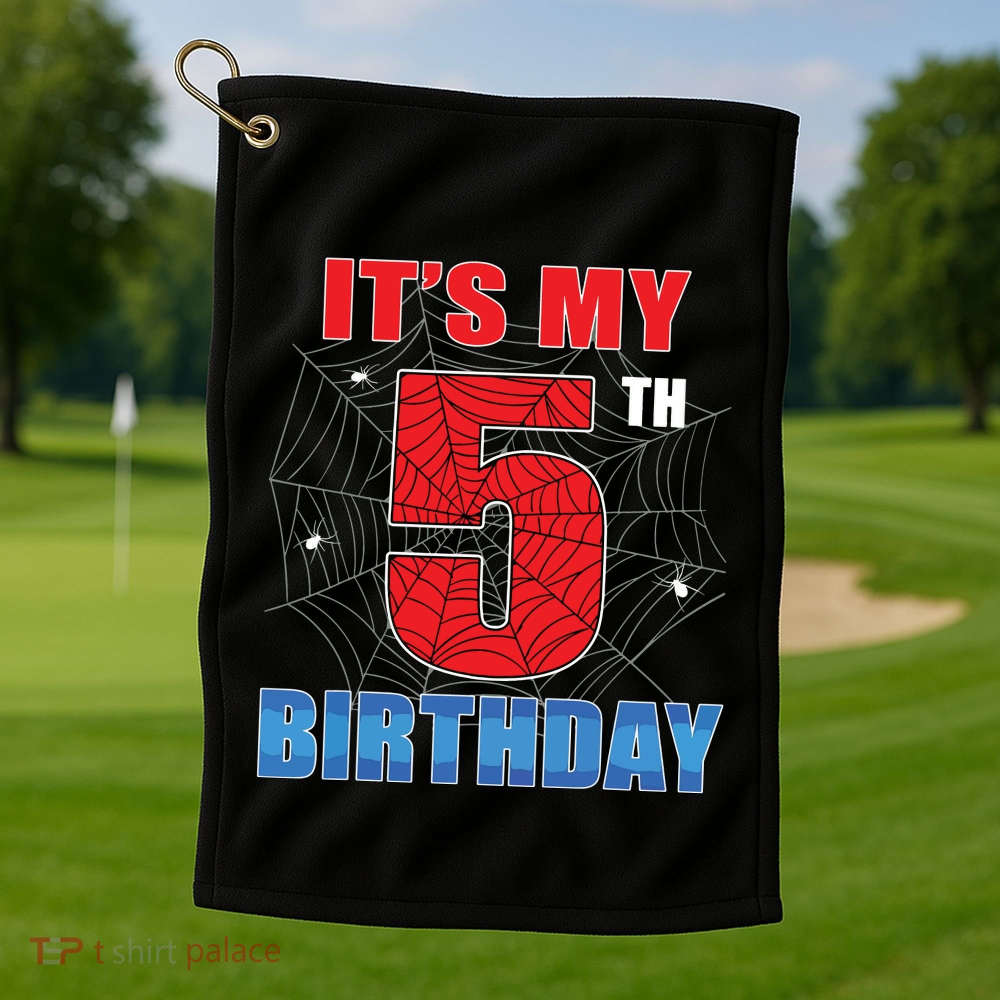 Spider Web Five 5 Years Old Its My 5th Birthday Boy Party Golf Towel
