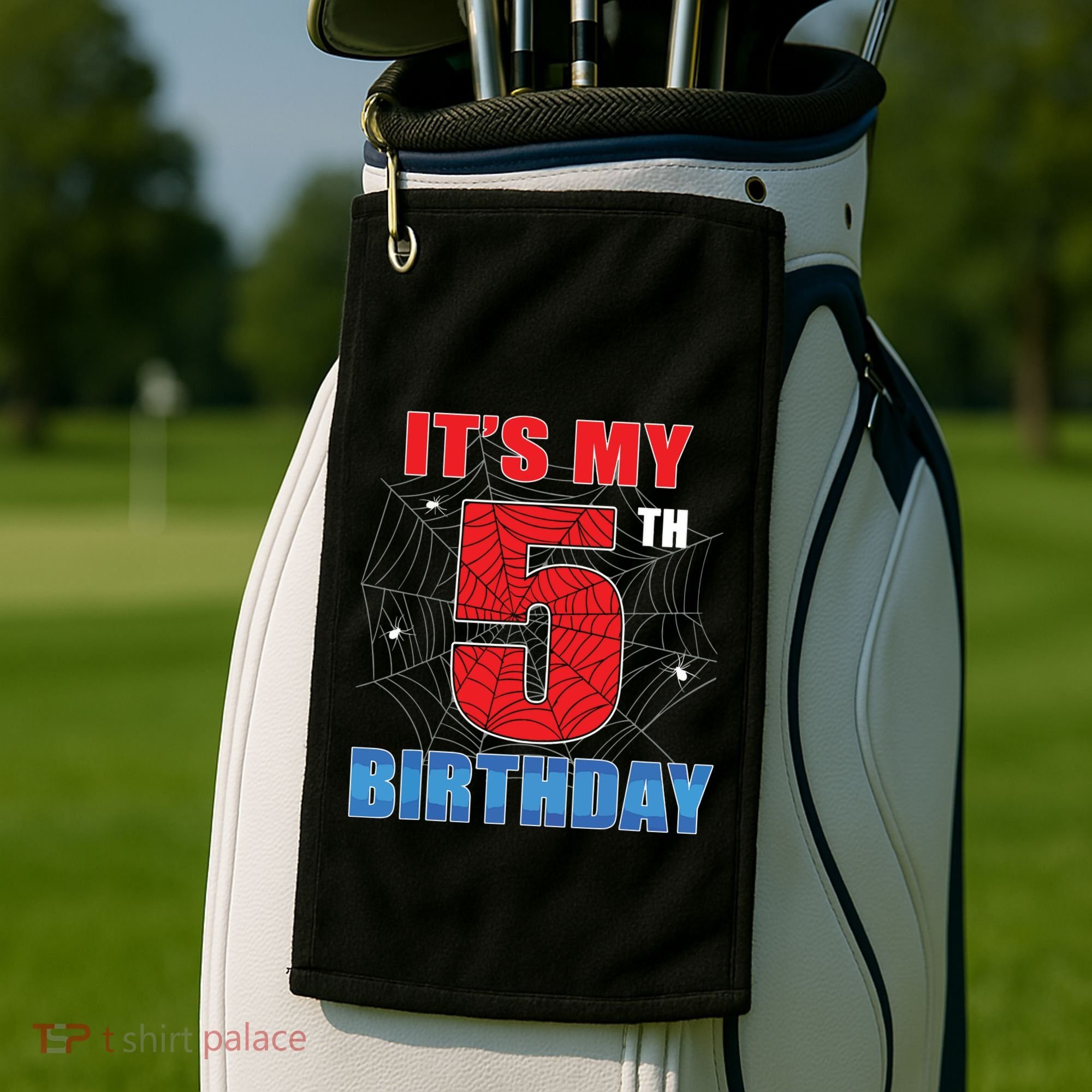 Spider Web Five 5 Years Old Its My 5th Birthday Boy Party Golf Towel