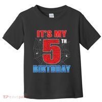 Spider Web Five 5 Years Old Its My 5th Birthday Boy Party Toddler T-Shirt thumb 0