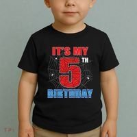 Spider Web Five 5 Years Old Its My 5th Birthday Boy Party Toddler T-Shirt thumb 2