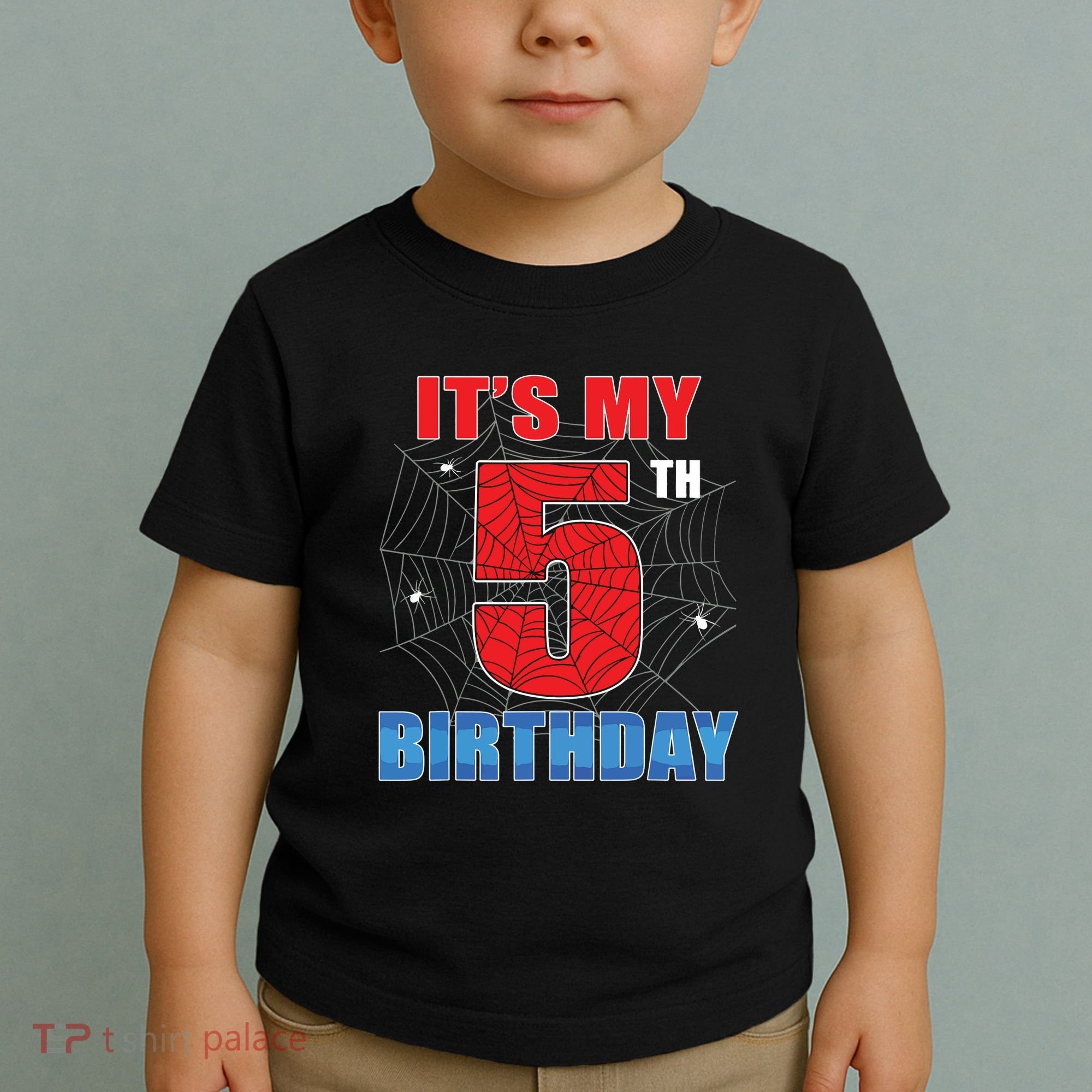 Spider Web Five 5 Years Old Its My 5th Birthday Boy Party Toddler T-Shirt