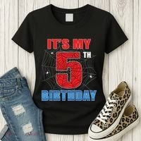 Spider Web Five 5 Years Old Its My 5th Birthday Boy Party Women's T-Shirt thumb 3