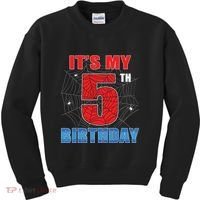 Spider Web Five 5 Years Old Its My 5th Birthday Boy Party Kids Sweatshirt thumb 0