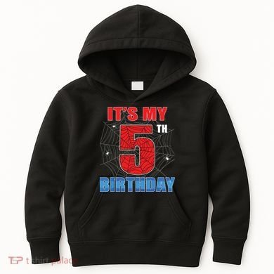 Spider Web Five 5 Years Old Its My 5th Birthday Boy Party Kids Hoodie
