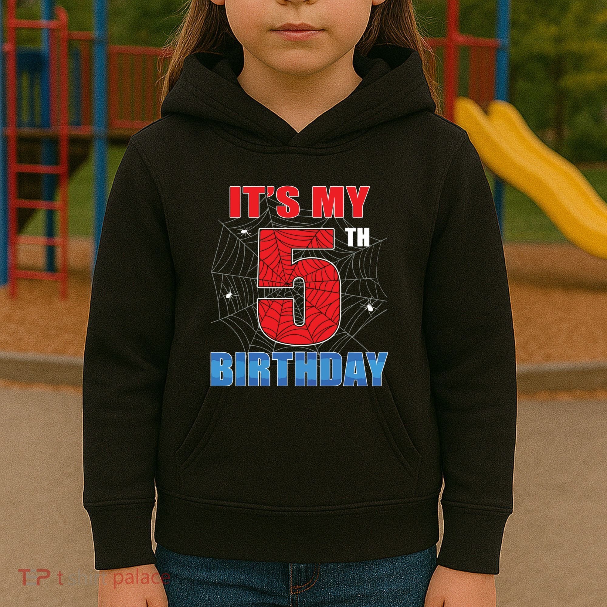 Spider Web Five 5 Years Old Its My 5th Birthday Boy Party Kids Hoodie