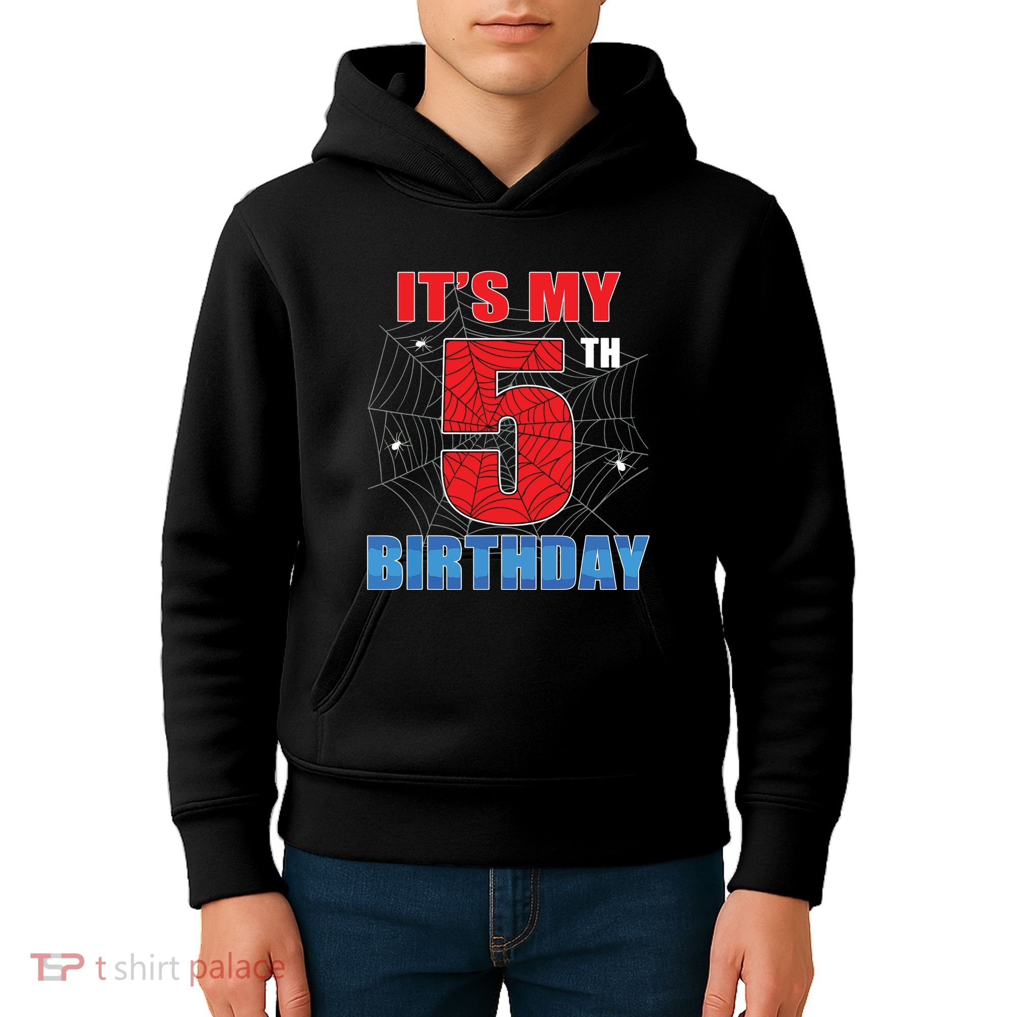 Spider Web Five 5 Years Old Its My 5th Birthday Boy Party Kids Hoodie