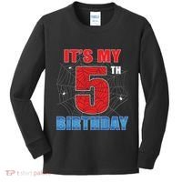 Spider Web Five 5 Years Old Its My 5th Birthday Boy Party Kids Long Sleeve Shirt thumb 0