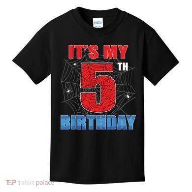 Spider Web Five 5 Years Old Its My 5th Birthday Boy Party Kids T-Shirt