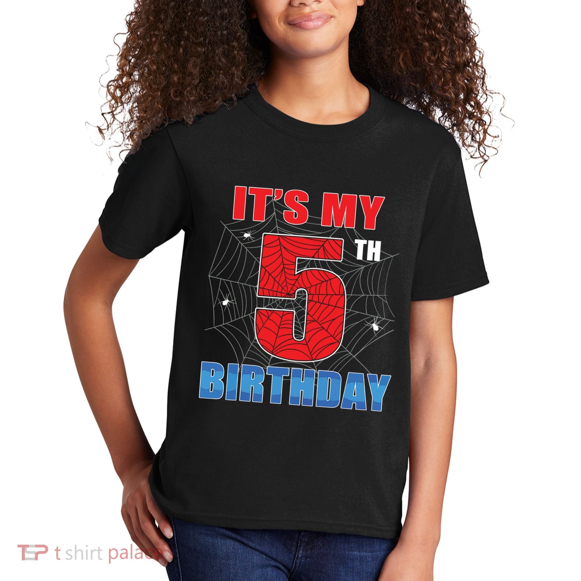 Spider Web Five 5 Years Old Its My 5th Birthday Boy Party Kids T-Shirt