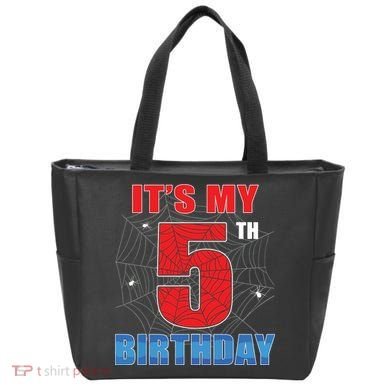Spider Web Five 5 Years Old Its My 5th Birthday Boy Party Tote Bag