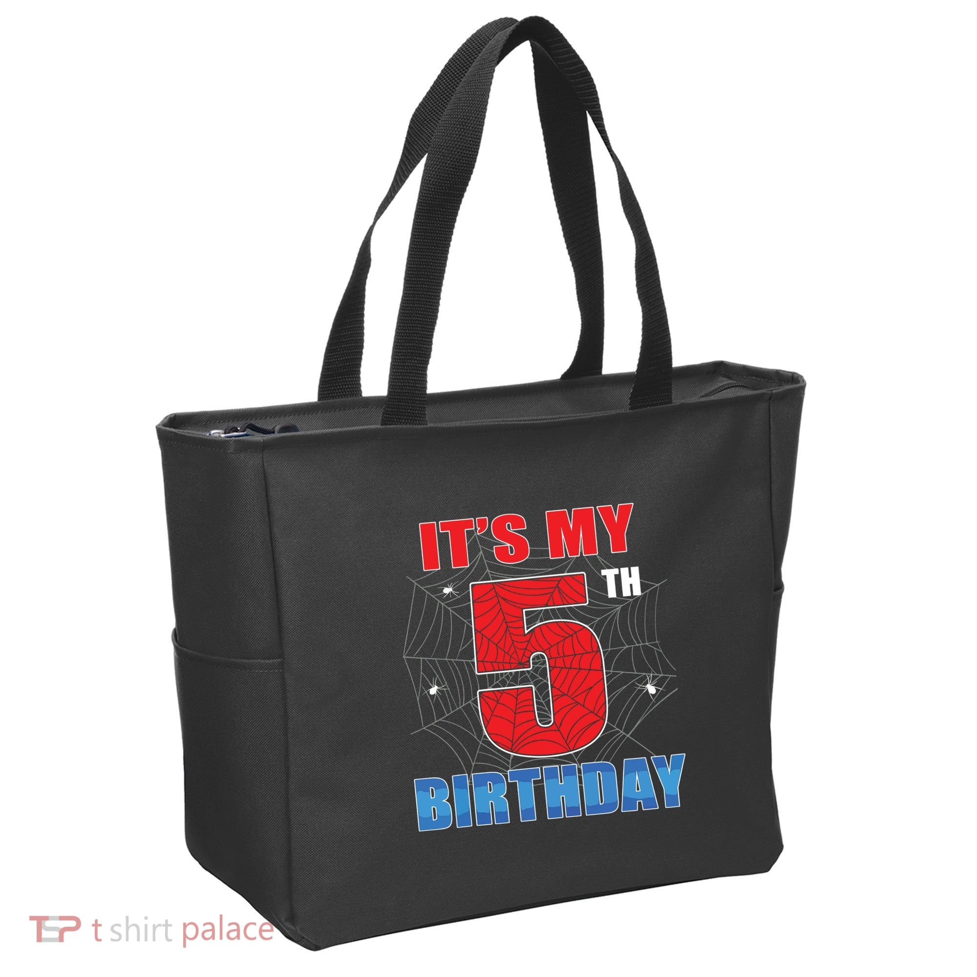 Spider Web Five 5 Years Old Its My 5th Birthday Boy Party Tote Bag