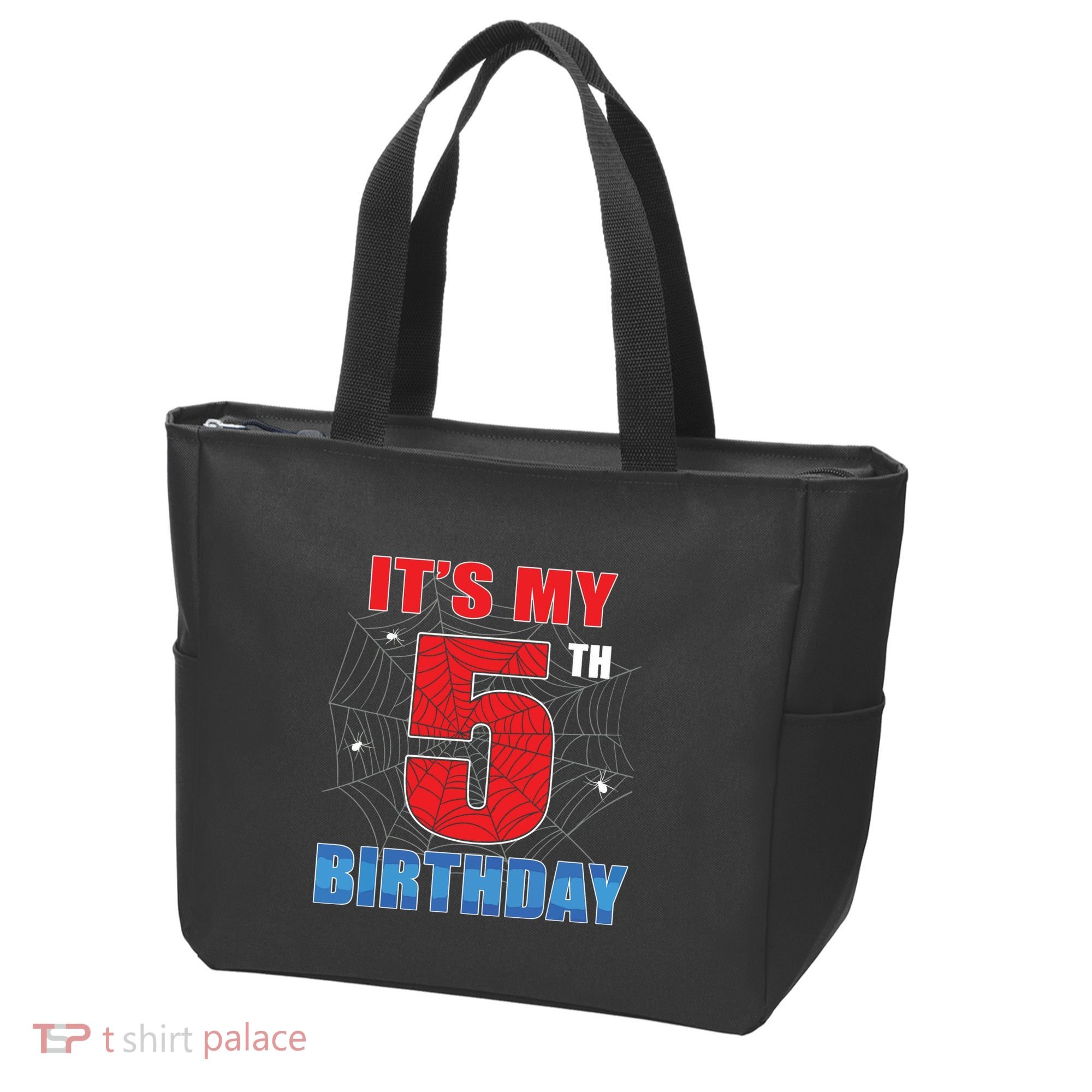 Spider Web Five 5 Years Old Its My 5th Birthday Boy Party Tote Bag