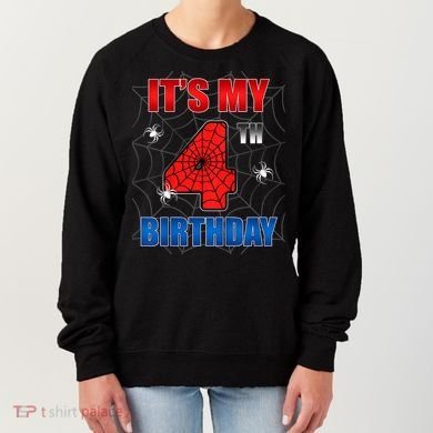 Spider Web Four 4 Years Old ItS My 4th Birthday Boy Party Women's Sweatshirt