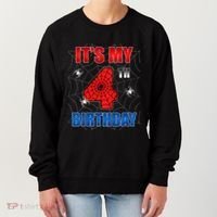 Spider Web Four 4 Years Old ItS My 4th Birthday Boy Party Women's Sweatshirt thumb 0