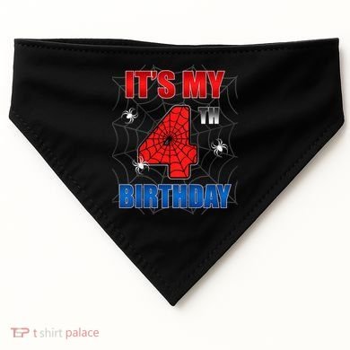 Spider Web Four 4 Years Old ItS My 4th Birthday Boy Party USA-Made Doggie Bandana