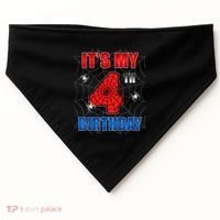 Spider Web Four 4 Years Old ItS My 4th Birthday Boy Party USA-Made Doggie Bandana thumb 0