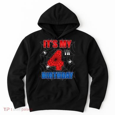 Spider Web Four 4 Years Old ItS My 4th Birthday Boy Party Hoodie