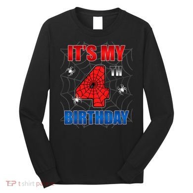 Spider Web Four 4 Years Old ItS My 4th Birthday Boy Party Long Sleeve Shirt