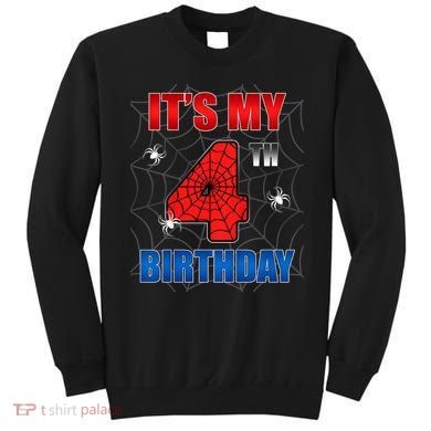 Spider Web Four 4 Years Old ItS My 4th Birthday Boy Party Sweatshirt