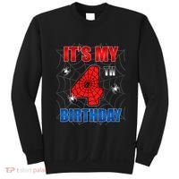 Spider Web Four 4 Years Old ItS My 4th Birthday Boy Party Sweatshirt thumb 0