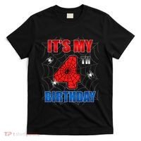 Spider Web Four 4 Years Old ItS My 4th Birthday Boy Party T-Shirt thumb 0