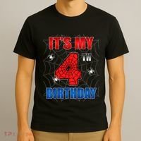Spider Web Four 4 Years Old ItS My 4th Birthday Boy Party T-Shirt thumb 3