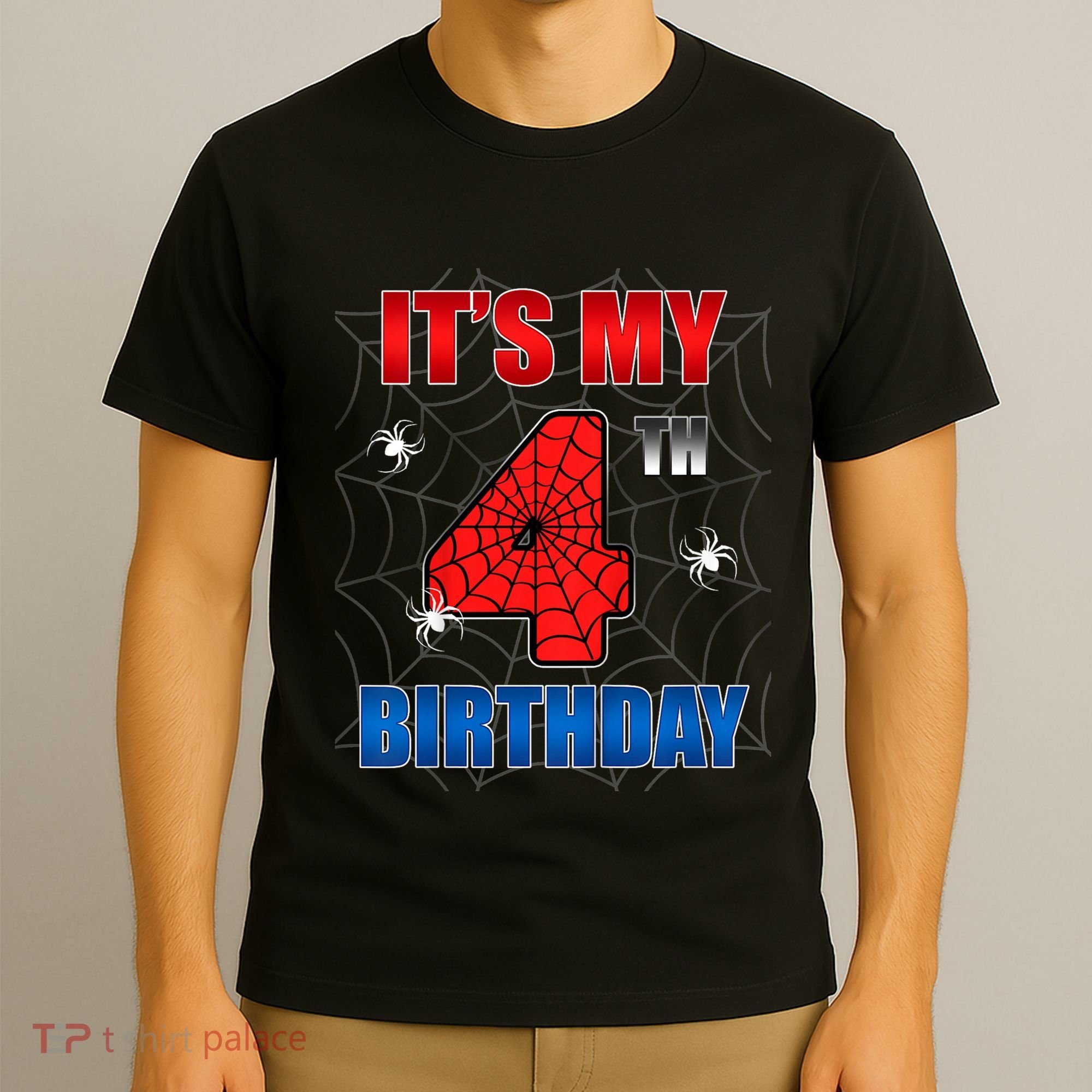 Spider Web Four 4 Years Old ItS My 4th Birthday Boy Party T-Shirt