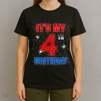 Spider Web Four 4 Years Old ItS My 4th Birthday Boy Party T-Shirt thumb 4