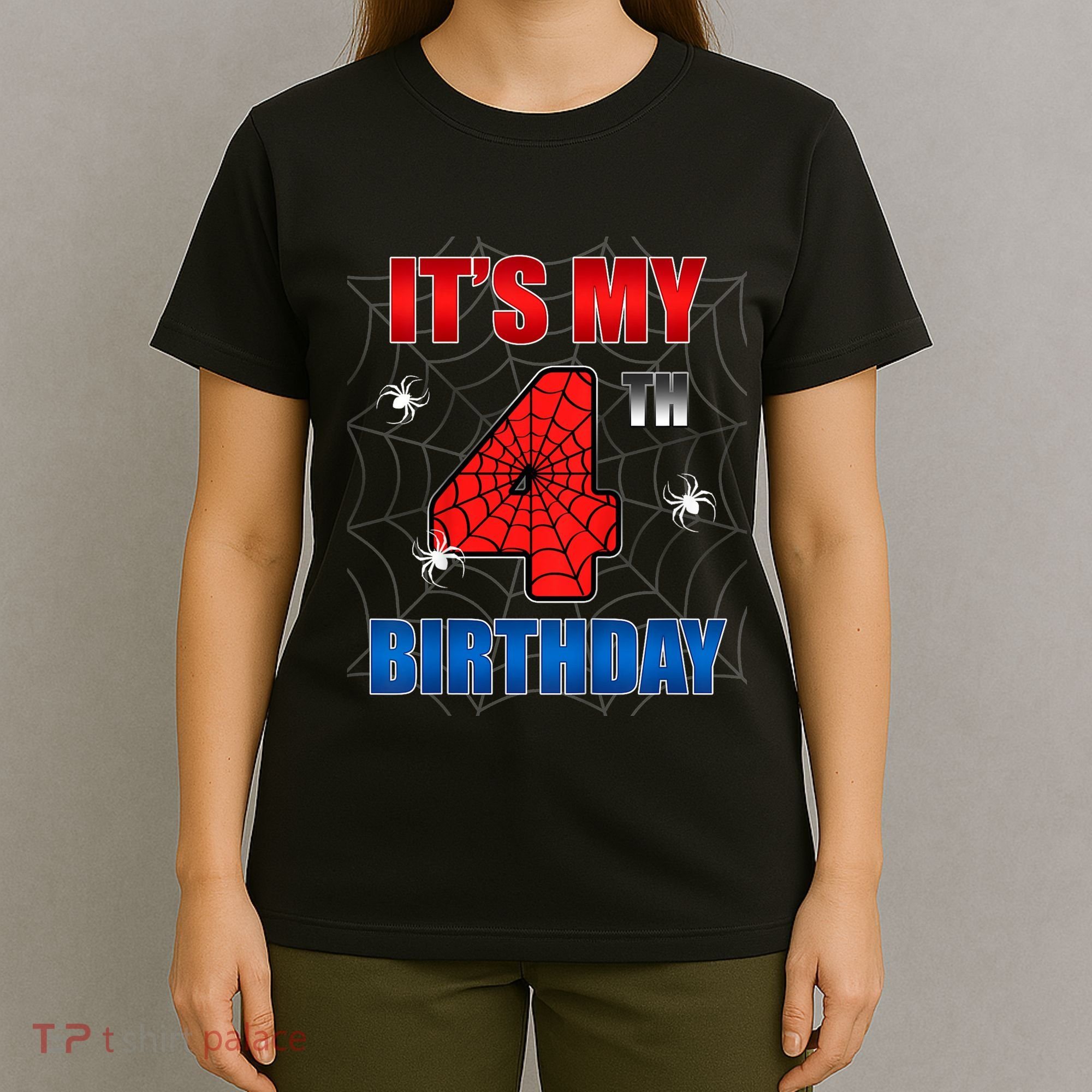 Spider Web Four 4 Years Old ItS My 4th Birthday Boy Party T-Shirt