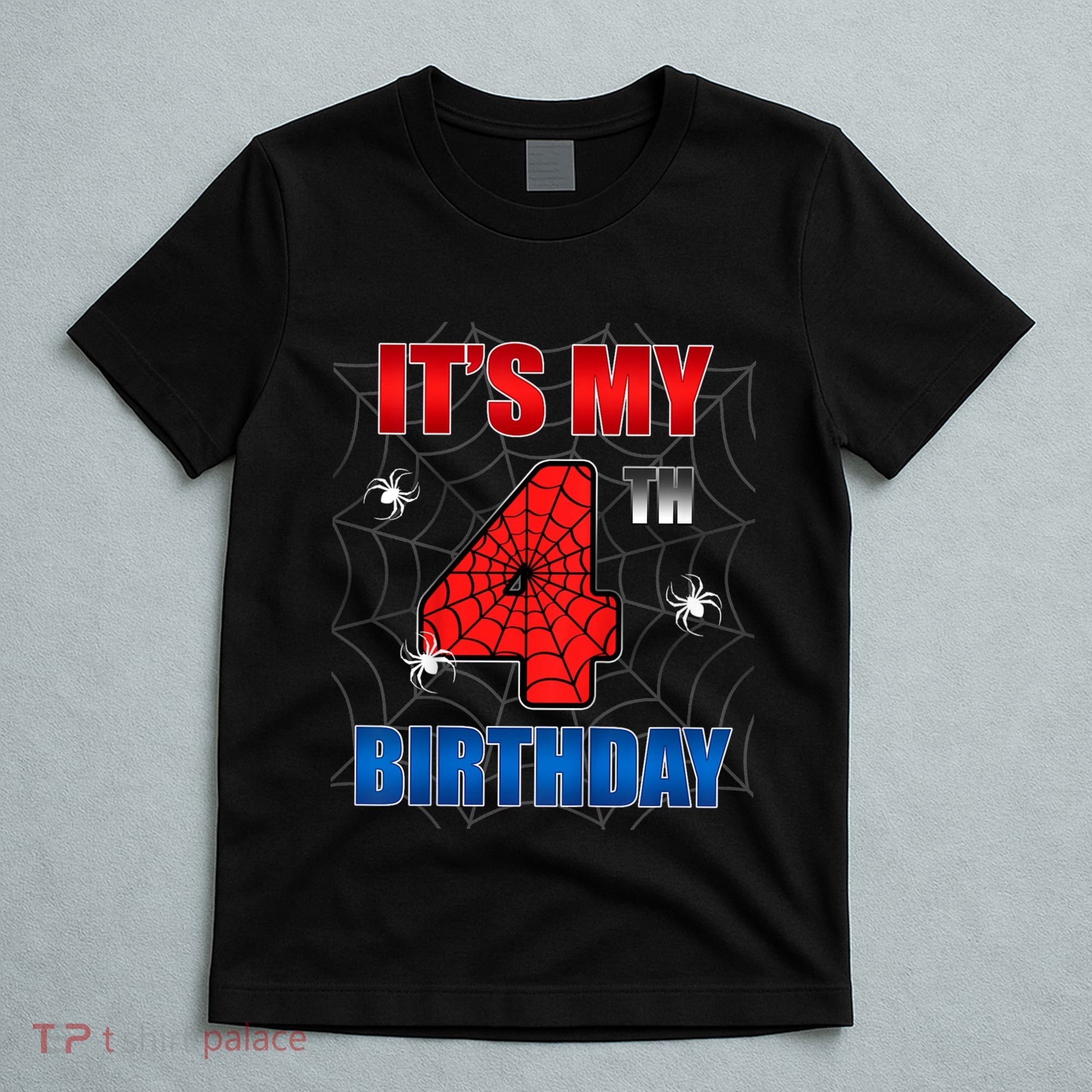 Spider Web Four 4 Years Old ItS My 4th Birthday Boy Party T-Shirt