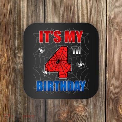 Spider Web Four 4 Years Old ItS My 4th Birthday Boy Party Coaster