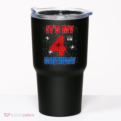 Spider Web Four 4 Years Old ItS My 4th Birthday Boy Party Tumbler