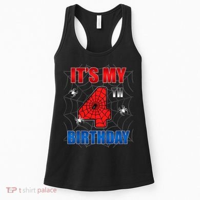 Spider Web Four 4 Years Old ItS My 4th Birthday Boy Party Women's Tank Top