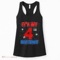 Spider Web Four 4 Years Old ItS My 4th Birthday Boy Party Women's Tank Top thumb 0