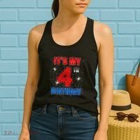 Spider Web Four 4 Years Old ItS My 4th Birthday Boy Party Women's Tank Top thumb 2