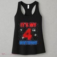 Spider Web Four 4 Years Old ItS My 4th Birthday Boy Party Women's Tank Top thumb 3