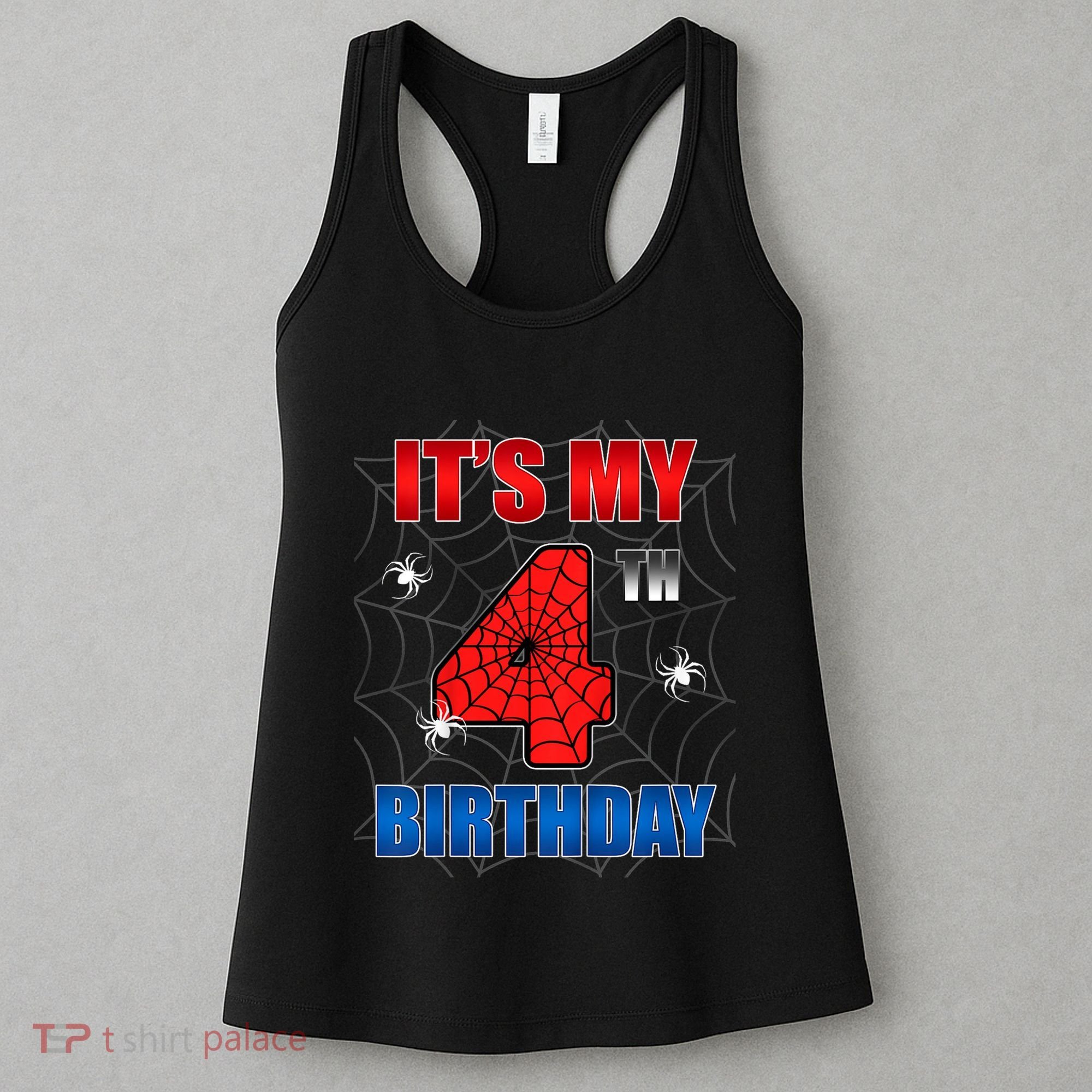 Spider Web Four 4 Years Old ItS My 4th Birthday Boy Party Women's Tank Top