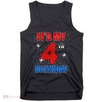 Spider Web Four 4 Years Old ItS My 4th Birthday Boy Party Tank Top thumb 0